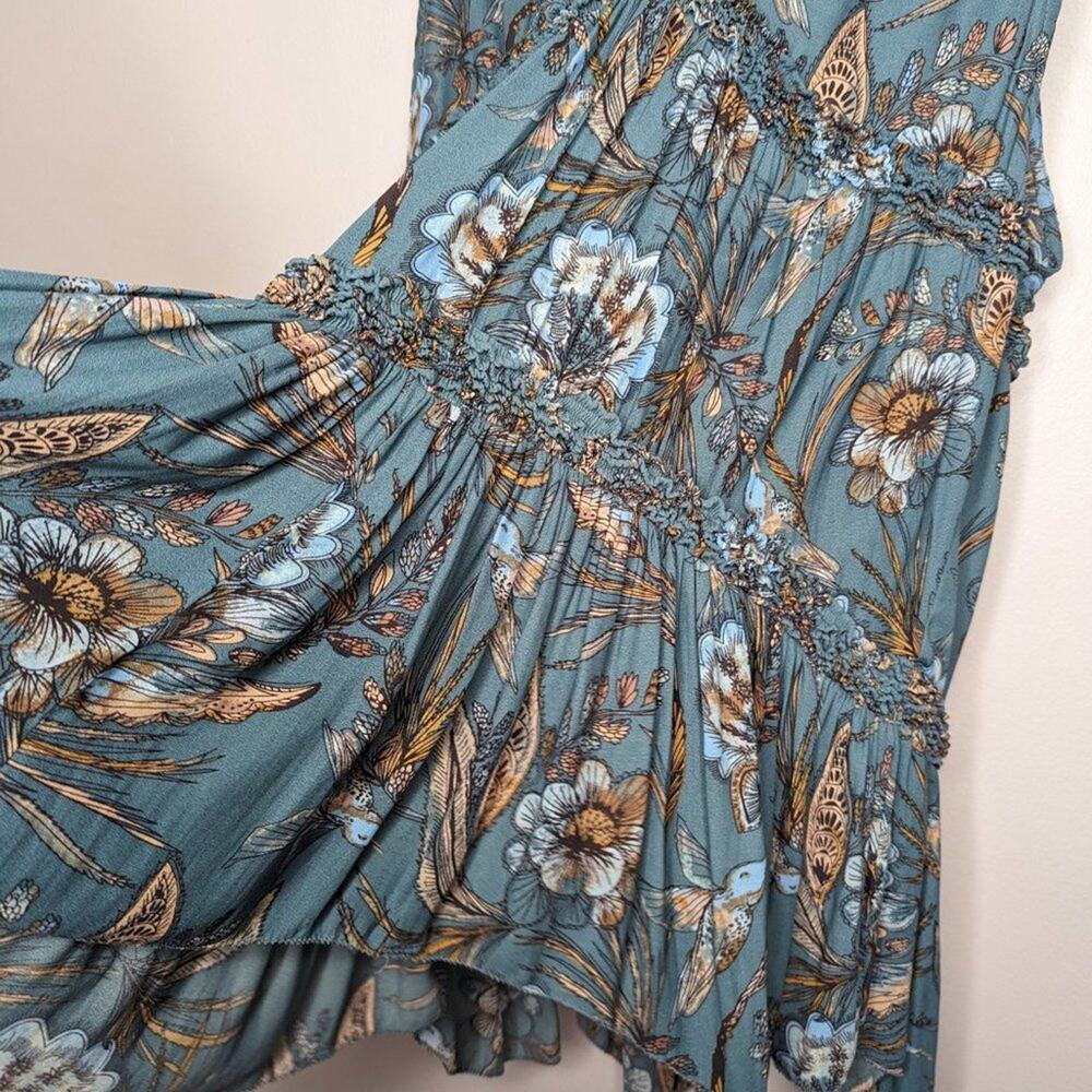 Free People Blue Haze Tank Top Floral Print Sleeveless V-Neck Ruffle Trim Size S - Picture 6 of 7